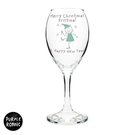 Personalised Purple Ronnie Christmas Elf Wine Glass Extra Image 1